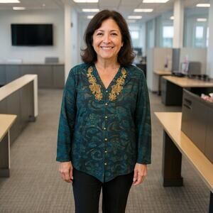 Soft Surroundings Top Sz Small Petite Del Bosque Tunic Starry Night Gold Beaded